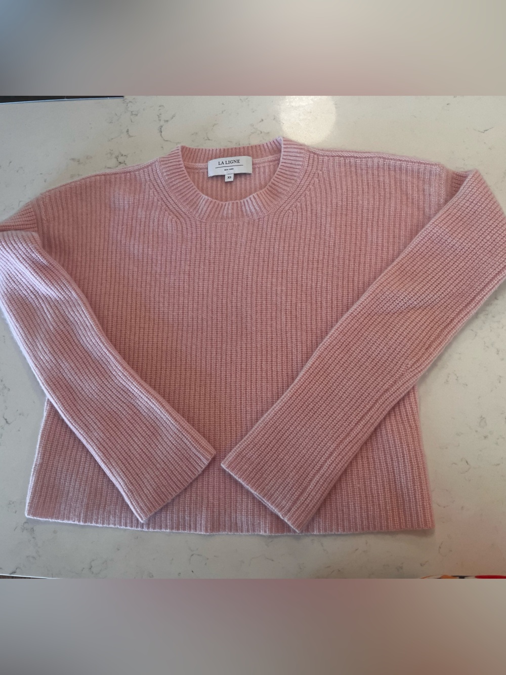 La Ligne Mini Toujours Cashmere Sweater Pink XS Fits S/M Ribbed Crewneck EUC - Picture 2 of 6